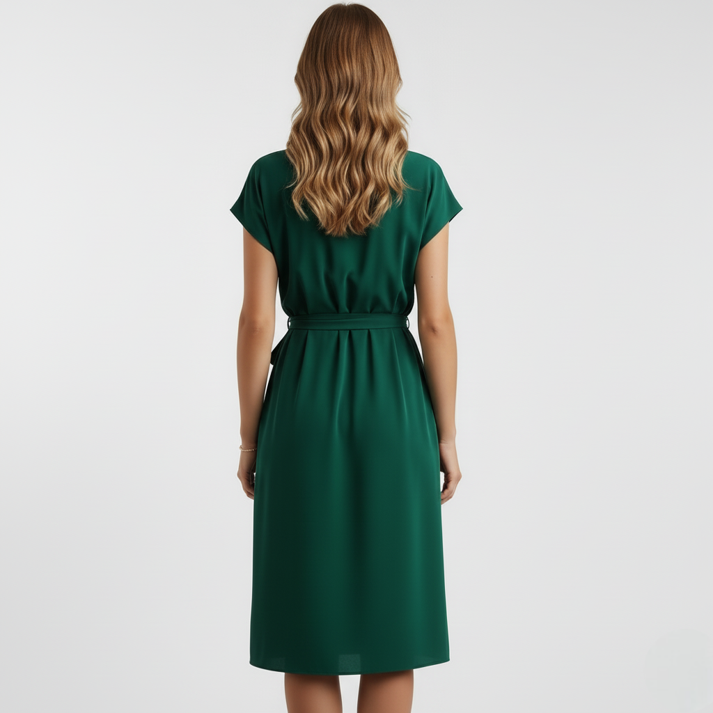 Kjole med v-hals og knytedetalj i midjen